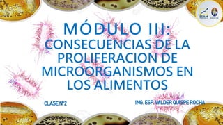 MÓDULO III:
CONSECUENCIAS DE LA
PROLIFERACION DE
MICROORGANISMOS EN
LOS ALIMENTOS
ING. ESP. WILDER QUISPE ROCHA
CLASE Nº2
 