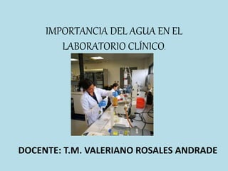 DOCENTE: T.M. VALERIANO ROSALES ANDRADE
IMPORTANCIA DEL AGUA EN EL
LABORATORIO CLÍNICO.
 