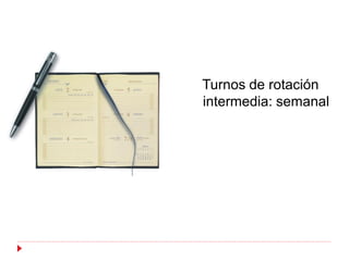 Turnos de rotación
intermedia: semanal
 