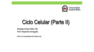 Ciclo Celular (Parte II)
Biología Celular BIOL 130
Prof. Alejandro Arriagada
Mail: al.arriagada@uandresbello.edu
 