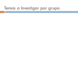 Temas a Investigar por grupo
 