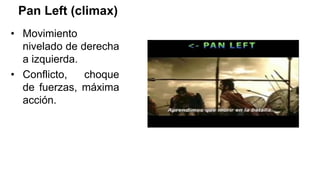 Pan Left (climax)
• Movimiento
nivelado de derecha
a izquierda.
• Conflicto, choque
de fuerzas, máxima
acción.
 