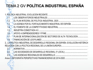 TEMA 2 GVTEMA 2 GV POLÍTICA INDUSTRIAL ESPAÑAPOLÍTICA INDUSTRIAL ESPAÑA
 