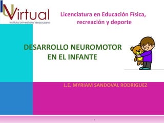 Licenciatura en Educación Física,
recreación y deporte

DESARROLLO NEUROMOTOR
EN EL INFANTE

1

 