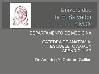 DEPARTAMENTO DE MEDICINA

     CATEDRA DE ANATOMIA:
        ESQUELETO AXIAL Y
             APENDICULAR

  Dr. Amadeo A. Cabrera Guillén
 