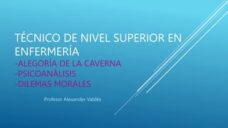 TÉCNICO DE NIVEL SUPERIOR EN
ENFERMERÍA
-ALEGORÍA DE LA CAVERNA
-PSICOANÁLISIS
-DILEMAS MORALES
Profesor Alexander Valdés
 