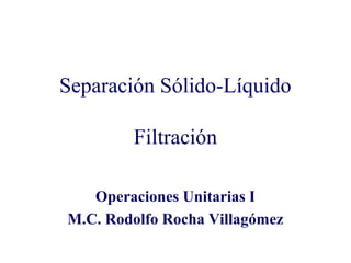 Separación Sólido-Líquido

        Filtración

   Operaciones Unitarias I
M.C. Rodolfo Rocha Villagómez
 