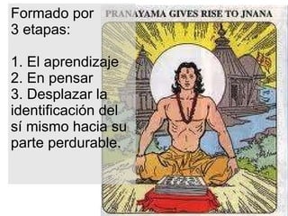 Formado por  3 etapas:  1. El aprendizaje 2. En pensar 3. Desplazar la identificación del sí mismo hacia su parte perdurable.  