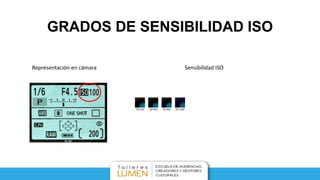GRADOS DE SENSIBILIDAD ISO
Sensibilidad ISORepresentación en cámara
 