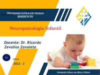 IMAGEN
Docente: Dr. Ricardo
Zevallos Zavaleta
FECHA
2022 - 2
VICERRECTORADO ACADÉMICO
FACULTAD DE…
S 2
Neuropsicología Infantil
 