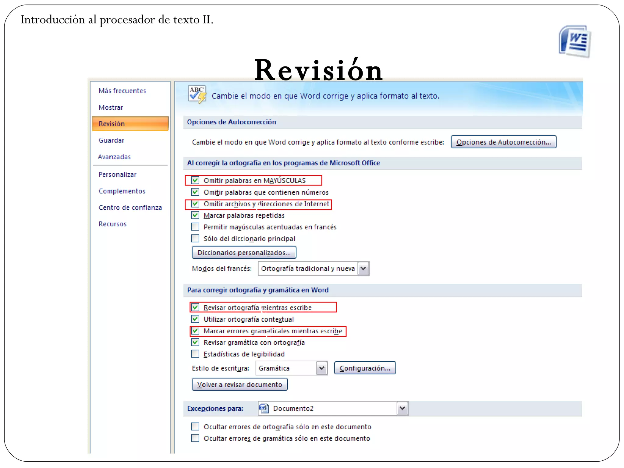 Revisión c c Introducción al procesador de texto II. c 