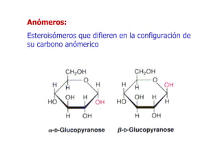 Anómeros:
Esteroisómeros que difieren en la configuración de
su carbono anómerico
 