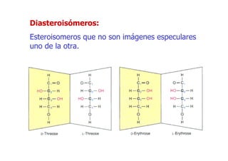 Diasteroisómeros:
Esteroisomeros que no son imágenes especulares
uno de la otra.
 