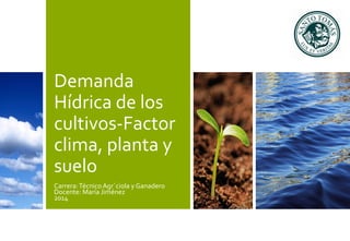 Demanda 
Hídrica de los 
cultivos-Factor 
clima, planta y 
suelo 
Carrera: Técnico Agr´ciola y Ganadero 
Docente: María Jiménez 
2014 
 