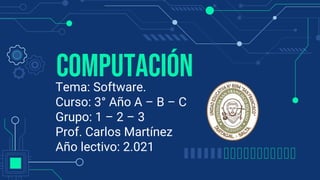 Computación
Tema: Software.
Curso: 3° Año A – B – C
Grupo: 1 – 2 – 3
Prof. Carlos Martínez
Año lectivo: 2.021
 