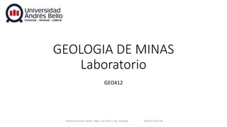 GEOLOGIA DE MINAS
Laboratorio
GEO412
Fabiola Alvarado Valdés, Mgs U de Chile / Ing. Geólogo GEO412-202120
 
