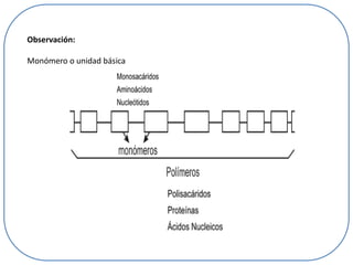 Observación:
Monómero o unidad básica

 