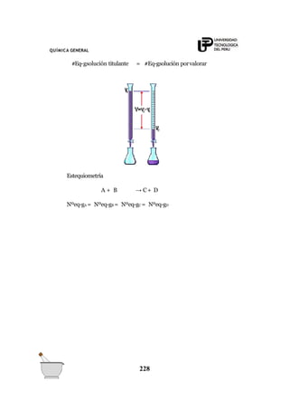 QUÍMICA GENERAL
#Eq-gsolución titulante
228
= #Eq-gsolución porvalorar
Estequiometría
A + B → C+ D
Nºeq-gA = Nºeq-gB = Nºeq-gC = Nºeq-gD
 
