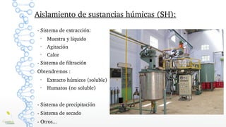 Aislamiento de sustancias húmicas (SH):
Sustancias húmicas
­ Sistema de extracción:
●
Muestra y líquido
●
Agitación
●
Calo...