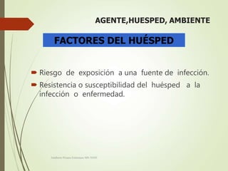 FACTORES DEL HUÉSPED
 Riesgo de exposición a una fuente de infección.
 Resistencia o susceptibilidad del huésped a la
infección o enfermedad.
Adalberto Pizarro Enfermero MN 50305
 