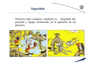 20#
Seguridad
Preservar bajo cualquier condición la integridad del
personal y equipo involucrado en la operación de los
procesos.
 