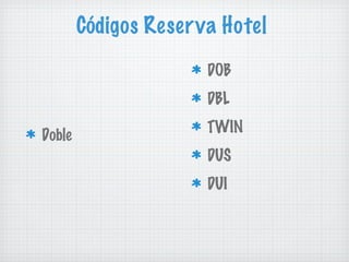 Códigos Reserva Hotel DOB DBL TWIN DUS DUI Doble 