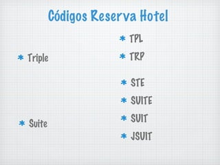 Códigos Reserva Hotel TPL TRP Triple Suite STE SUITE SUIT JSUIT 