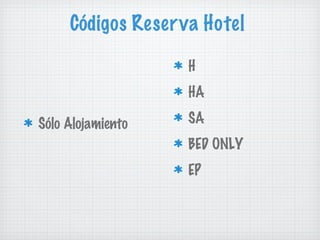 Códigos Reserva Hotel H HA SA BED ONLY EP  Sólo Alojamiento 