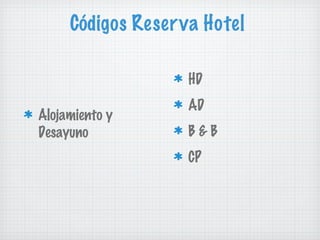 Códigos Reserva Hotel HD AD B & B CP  Alojamiento y Desayuno 