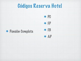 Códigos Reserva Hotel PC FP FB AP Pensión Completa 