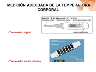 MEDICIÓN ADECUADA DE LA TEMPERATURA
CORPORAL
1 Termómetro digital
2 Termómetro de tira plástica
 
