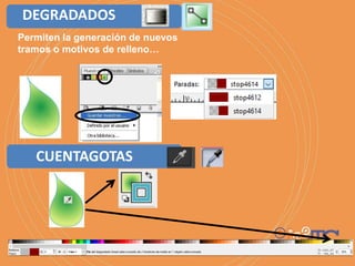 Permiten la generación de nuevos
tramos o motivos de relleno…
DEGRADADOS
CUENTAGOTAS
 