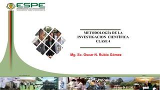 FECHA ÚLTIMA REVISIÓN: 13/12/11 VERSIÓN: 1.0
CÓDIGO: GDI.3.1.004
Mg. Sc. Oscar N. Rubio Gómez
METODOLOGÍA DE LA
INVESTIGAC...