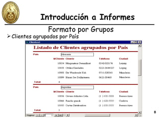 Introducción a Informes Formato por Grupos Clientes agrupados por País 