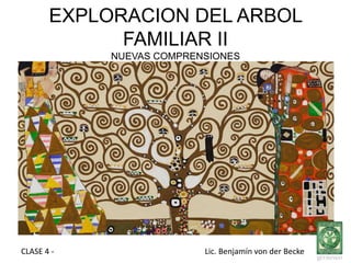 EXPLORACION DEL ARBOL
FAMILIAR II
NUEVAS COMPRENSIONES
CLASE 4 - Lic. Benjamín von der Becke
 