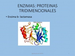 ENZIMAS: PROTEINAS
TRIDIMENCIONALES
• Enzima b- lactamasa
Sitio Activo
digitalizado por Melilds 5
 