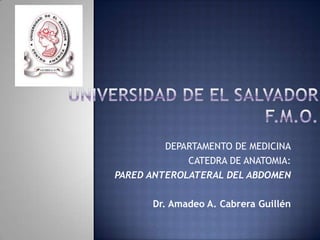 DEPARTAMENTO DE MEDICINA
             CATEDRA DE ANATOMIA:
PARED ANTEROLATERAL DEL ABDOMEN

       Dr. Amadeo A. Cabrera Guillén
 