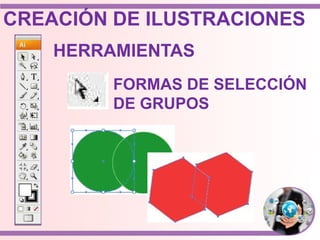 HERRAMIENTAS
FORMAS DE SELECCIÓN
DE GRUPOS
CREACIÓN DE ILUSTRACIONES
 