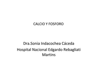 CALCIO Y FOSFORO




   Dra.Sonia Indacochea Cáceda
Hospital Nacional Edgardo Rebagliati
              Martins
 