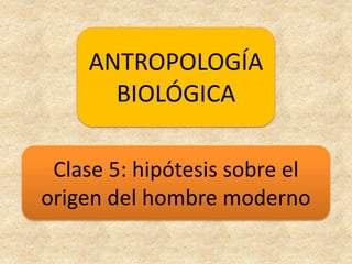ANTROPOLOGÍA BIOLÓGICA Clase 5: hipótesis sobre el origen del hombre moderno 