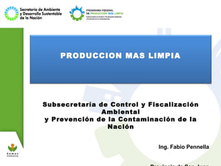 PRODUCCION MAS LIMPIA
Subsecretaría de Control y Fiscalización
Ambiental
y Prevención de la Contaminación de la
Nación
Ing. Fabio Pennella
 