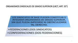 ORGANISMOS SINDICALES DE GRADO SUPERIOR (LRCT, ART. 35°)
7
 