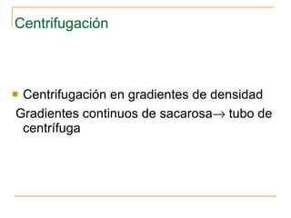 Centrifugación Centrifugación en gradientes de densidad Gradientes continuos de sacarosa   tubo de centrífuga 