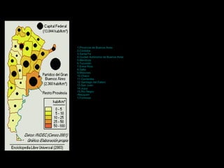 Población de las provincias (censo 2010)
1.Provincia de Buenos Aires
2.Córdoba
3.Santa Fe
4.Ciudad Autónoma de Buenos Aires
5.Mendoza
6.Tucumán
7.Entre Ríos
8.Salta
9.Misiones
10.Chaco
11.Corrientes
12.Santiago del Estero
13.San Juan
14.Jujuy
15.Río Negro
•Neuquén
1.Formosa
2.Chubut
3.San Luis
4.Catamarca
5.La Rioja
6.La Pampa
7.Santa Cruz
8.Tierra del Fuego, Antártida e Islas del Atlántico Sur
•15.594.428
•3.304.825
•3.300.736
•2.891.082
•1.741.610
•1.448.200
•1.236.300
•1.215.207
•1.097.829
•1.053.466
•993.338
•896.461
•680.427
•672.260
•633.374
•550.344
•527.895
•506.668
•461.588
•367.820
•331.847
•316.940
•272.524
•126.190
 