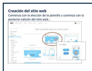 Creación del sitio web
Comienza con la elección de la plantilla y continúa con la
posterior edición del sitio web…
 