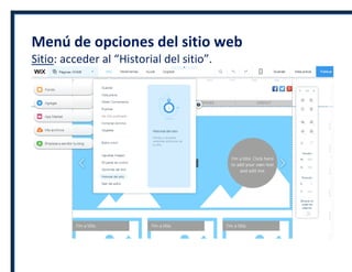 Menú de opciones del sitio web
Sitio: acceder al “Historial del sitio”.
 