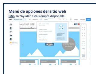 Menú de opciones del sitio web
Sitio: la “Ayuda” está siempre disponible.
 