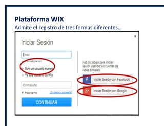 Plataforma WIX
Admite el registro de tres formas diferentes…
 