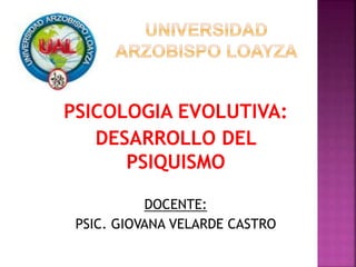 PSICOLOGIA EVOLUTIVA:
DESARROLLO DEL
PSIQUISMO
DOCENTE:
PSIC. GIOVANA VELARDE CASTRO
 