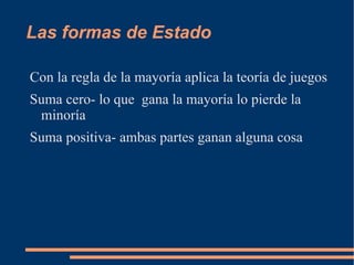 La diferencia con el Estado burocrático (contra el Rey y su asamblea) es la contraposición de poderes en continuo conflicto que el segundo trata de suprimir 